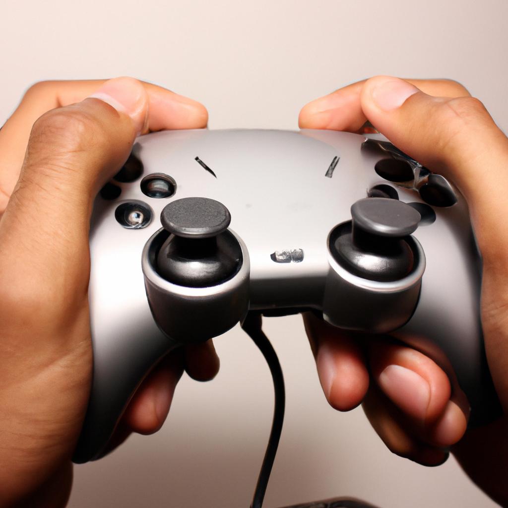 Person holding video game controller