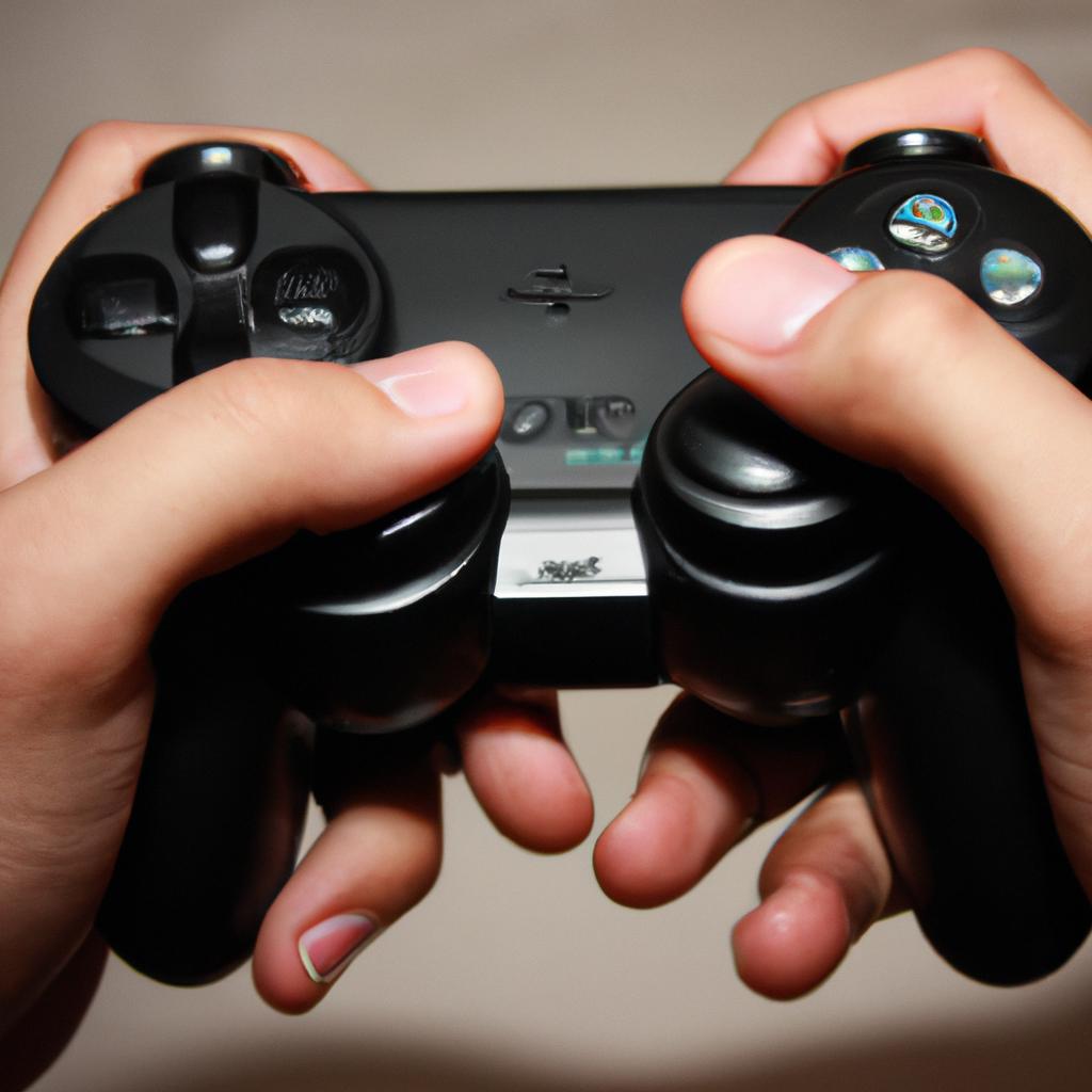 Person holding video game controller